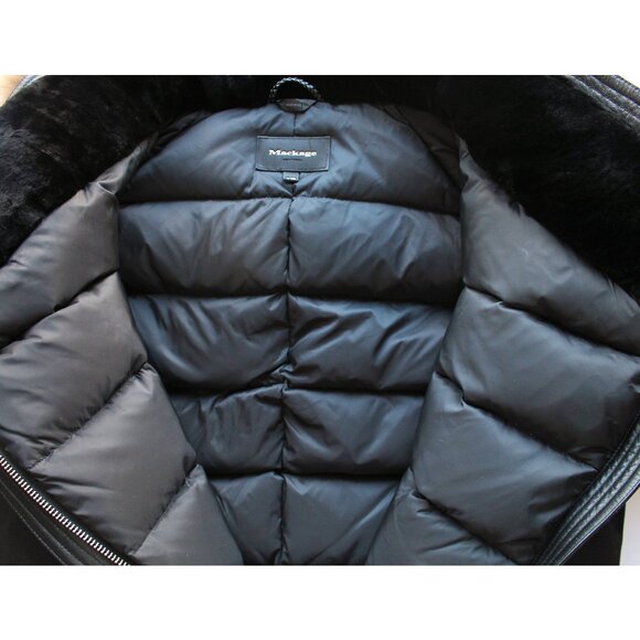 Mackage Down Parka Jacket / Size XL / Black Wool Duck Hooded Long Asymmetrical - Picture 11 of 14